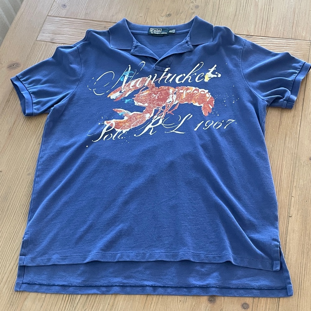 Ralph Lauren Vintage Blue Polo Shirt-Nantucket Lobster